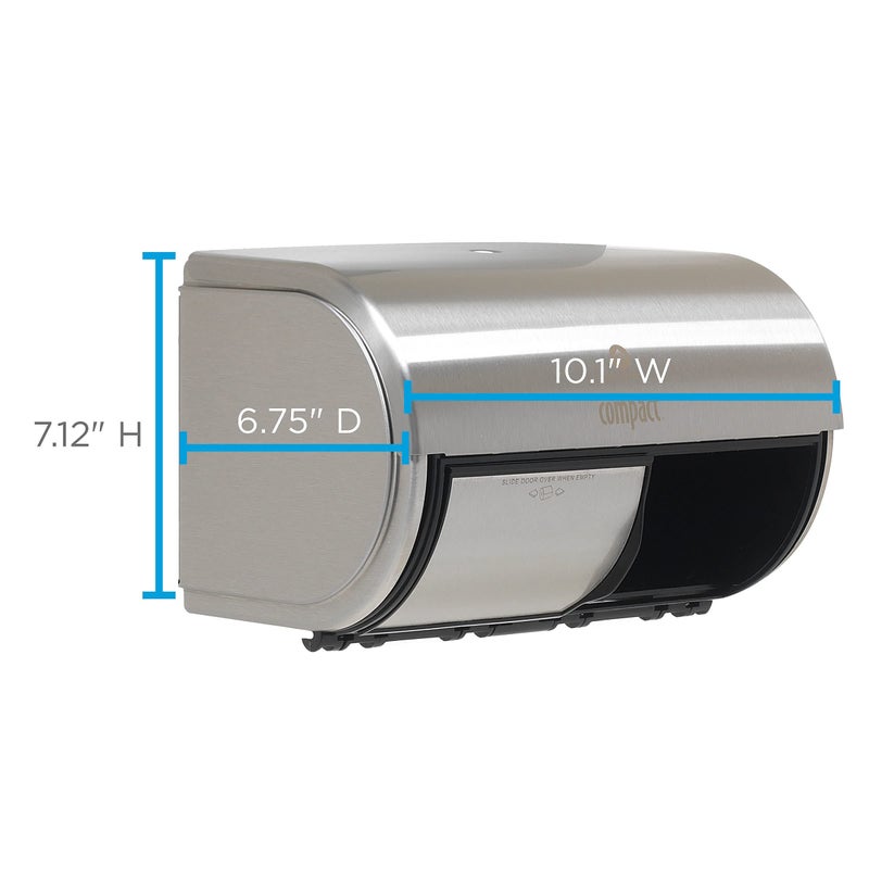 Georgia-Pacific Compact 2-Roll Side-by-Side Coreless High-Capacity Toilet Paper Dispenser by GP PRO (Georgia-Pacific), Stainless, 56798, 10.120" W x 6.750" D x 7.120" H, Stainless Steel - Image 2